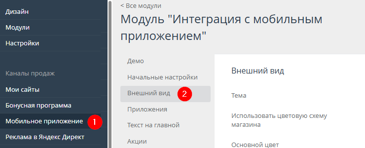 Дополнительные настройки внешнего вида Мобильного приложения - 1812
